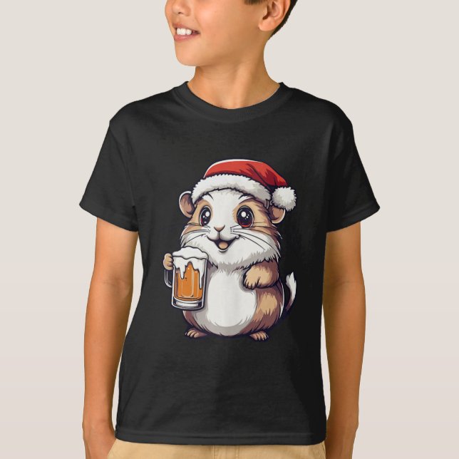 Camiseta Engraçado Hamster De Natal Com BD (Frente)