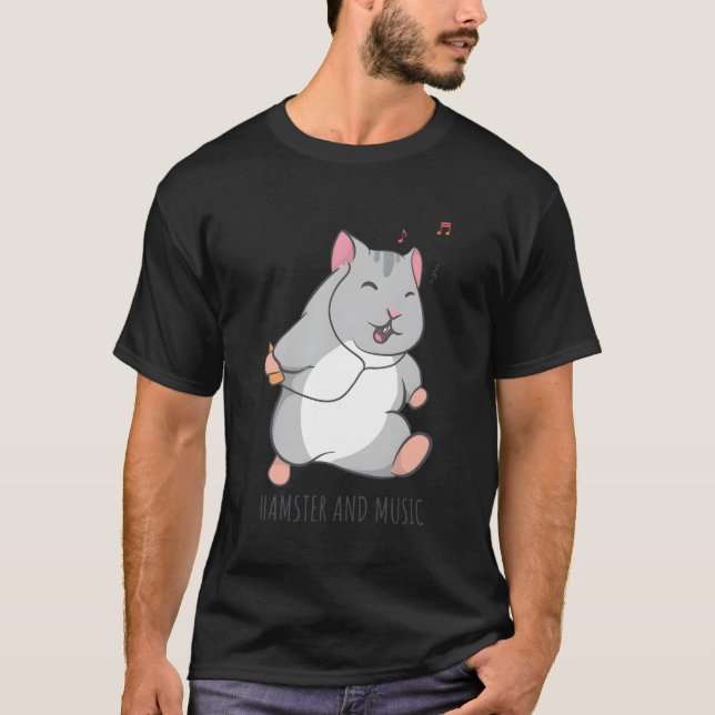 Camiseta Engraçado Hamster Engraçado Rodand Music Dizendo (Frente)