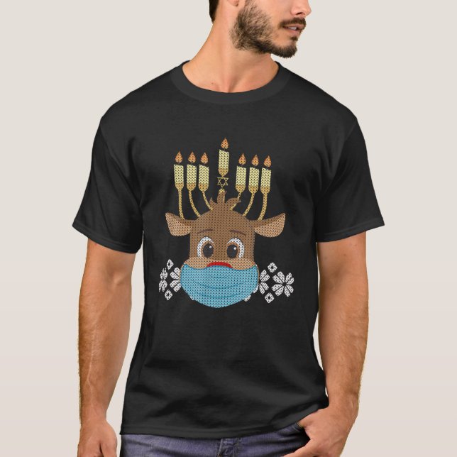 Camiseta Engraçado Hanukkah Menorah Reindeer Ugly Sweater G (Frente)