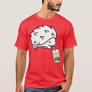 Camiseta Engraçado Hedgehog Pet Bebendo Boba Bubble milk Te