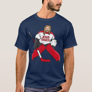 Camiseta Engraçado Hockey Jesus salva goleiro de hóquei