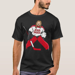 Camiseta Engraçado Hockey Jesus salva goleiro de hóquei