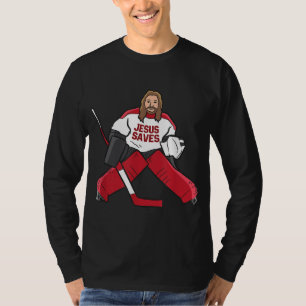 Camiseta Engraçado Hockey Jesus salva goleiro de hóquei