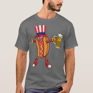 Camiseta Engraçado Hot dog EUA Flag Hat Beer para o 4º anda