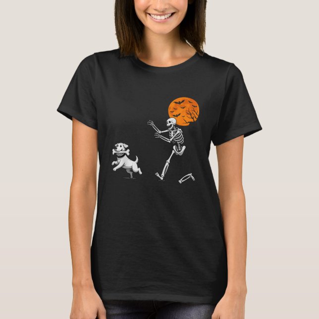 Camiseta Engraçado Humor Humor Halloween Skeleton perseguin (Frente)