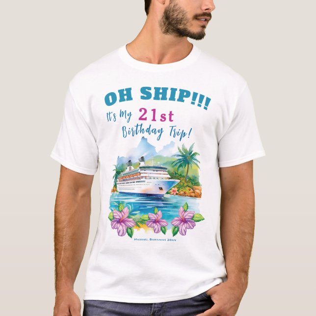 Camiseta Engraçado Ilha Cruise aniversário de 21 anos (Frente)