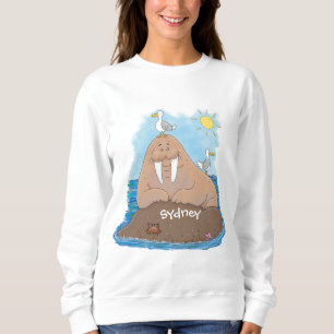 Camiseta Engraçado ilustração do desenho animado de morsa f