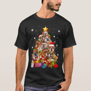 Camiseta Engraçado Inglês Bulldog Árvore de Natal Dotada