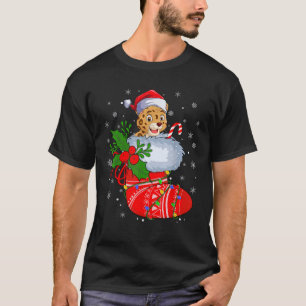 Camiseta Engraçado Jaguar Em Meias De Natal Luzes De Papai 