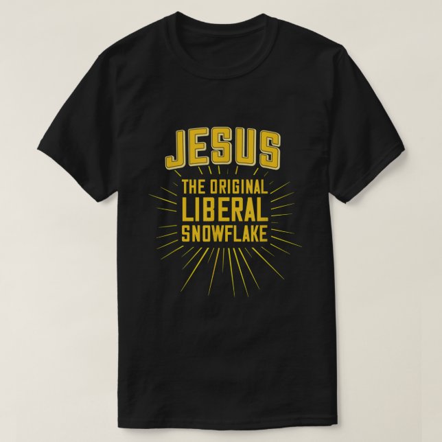 Camiseta Engraçado Jesus é o original floco de neve liberal (Frente do Design)