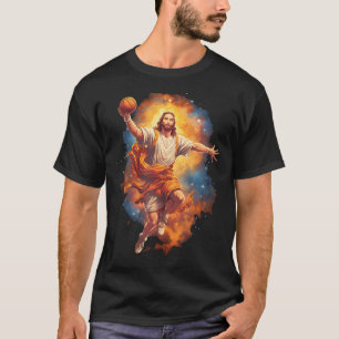 Camiseta Engraçado Jesus Jogando Basquete