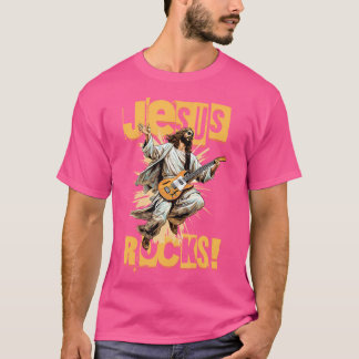 Camiseta Engraçado Jesus Rocha Violão Jogando Jesus Chr