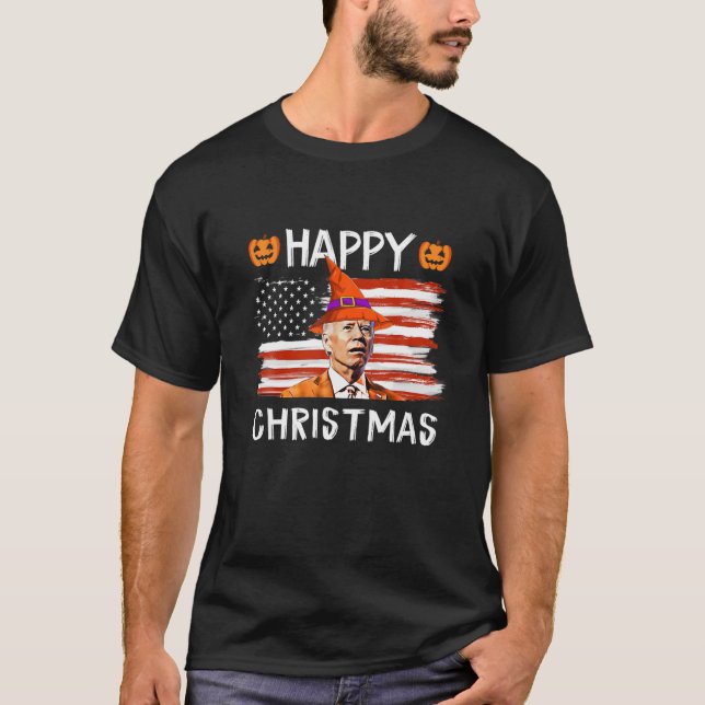 Camiseta Engraçado Joe Biden Confusa Feliz Dia das Bruxas G (Frente)