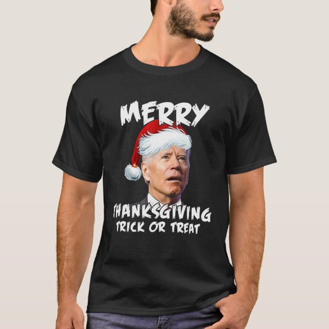 Camiseta Engraçado Joe Biden Santa Hat Feliz Ação de Graças (Frente)