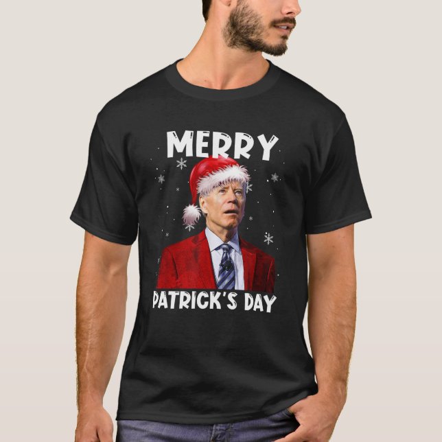Camiseta Engraçado Joe Biden Santa Hat Feliz Patrick Day Ch (Frente)