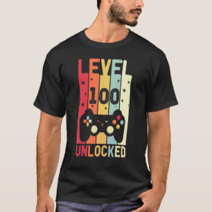 Camiseta Engraçado Jogador Nível 100 Dias De Vídeo Desbloqu