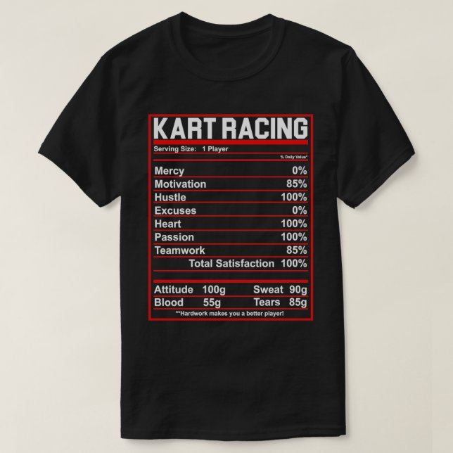 Camiseta Engraçado Kart Racing Nutrition Facts Gift Idea Wo (Frente do Design)