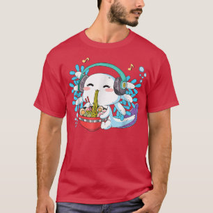Camiseta Engraçado Kawaii Axolotl Comendo Ramen Noodles Ani