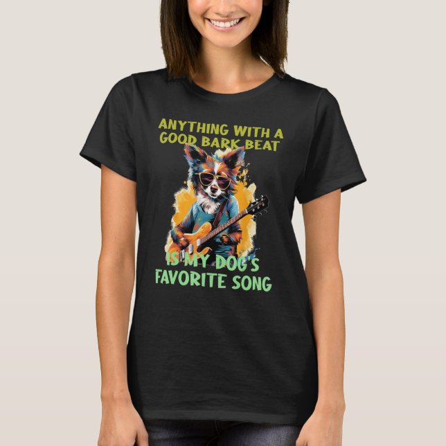 Camiseta Engraçado latido com o Cachorro do Rock Roll (Frente)