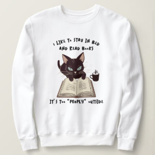 Camiseta Engraçado Leitura De Gato, Camiseta, Fique Na Cama