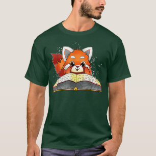 Camiseta Engraçado Leitura de Panda Vermelha