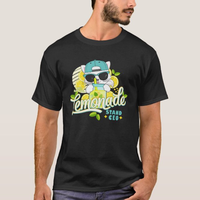 Camiseta Engraçado Lemonade Stand CEO Cute Cat Lemon Juice  (Frente)