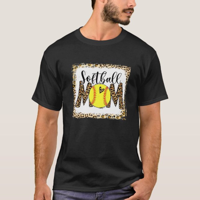 Camiseta Engraçado Leopard Softball Mãe Softball Mothe (Frente)