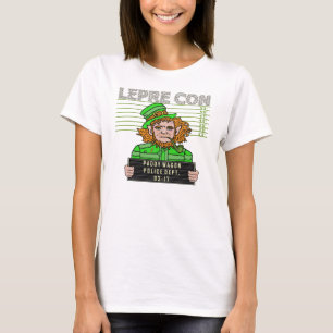 Camiseta Engraçado Leprechaun Leprecon Mugshot