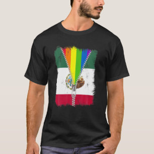 Camiseta Engraçado LGBT México Bandeira Zip Rainbow Gay Mex