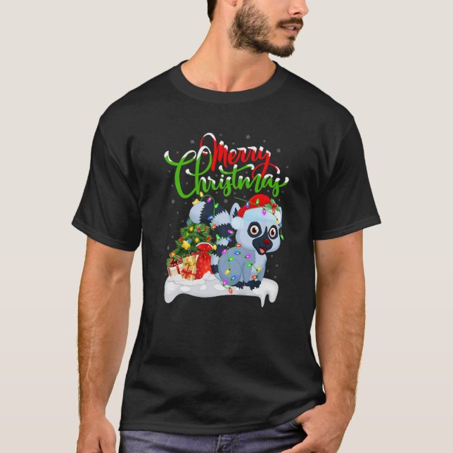 Camiseta Engraçado Limur Amante de os animais Xmas Lighting (Frente)