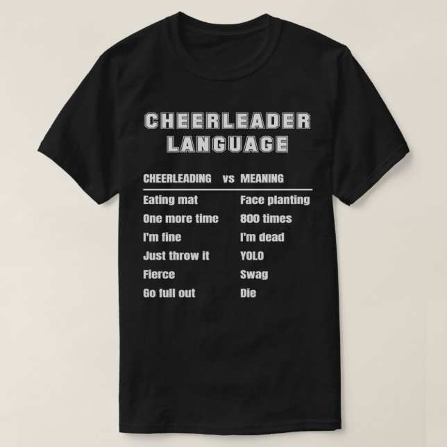 Camiseta Engraçado Linguagem de Cheerleader Cheerhead Slang (Frente do Design)