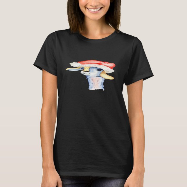 Camiseta Engraçado Llama Alpaca Santa Hat Amante Mulher Bon (Frente)