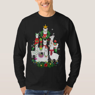 Camiseta Engraçado Llama Árvore de Natal Alpaca Xmas Lights