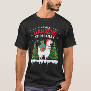 Camiseta Engraçado Llama Santa Hat Natal Pijamas Alpaca Lla