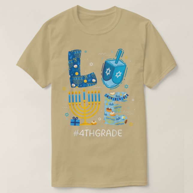 Camiseta Engraçado LOVE 4º Professor Menorah Jewish Hanukk (Frente do Design)