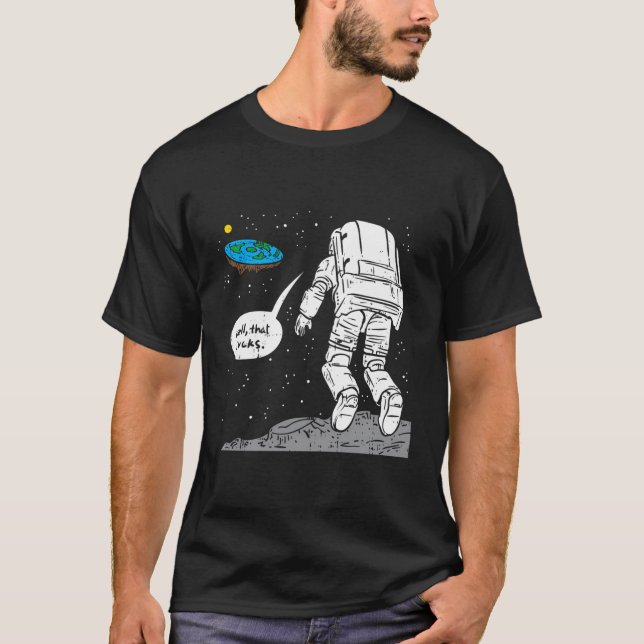 Camiseta Engraçado Lua Aterrissando Terra Plana Que Cheira  (Frente)