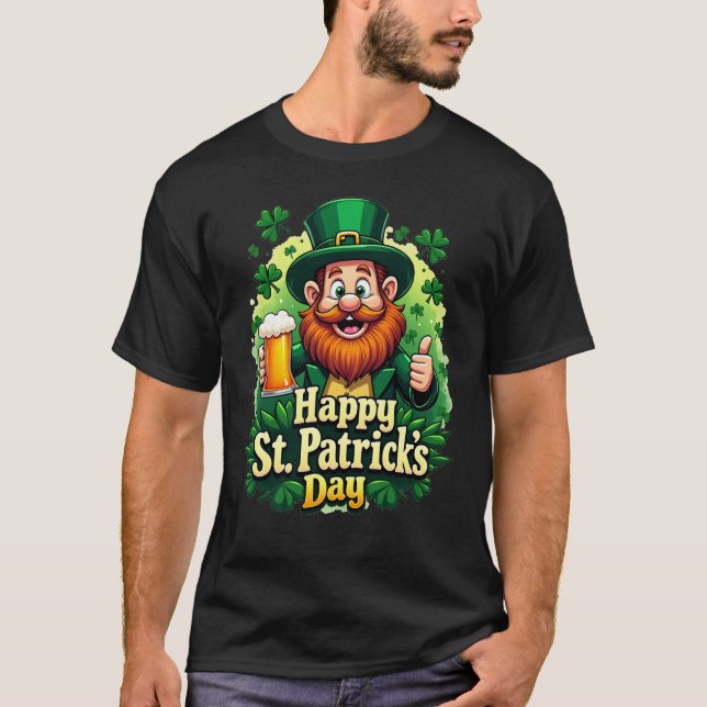 Camiseta Engraçado Lucky Leprechaun Shamrock Beer Tee (Frente)