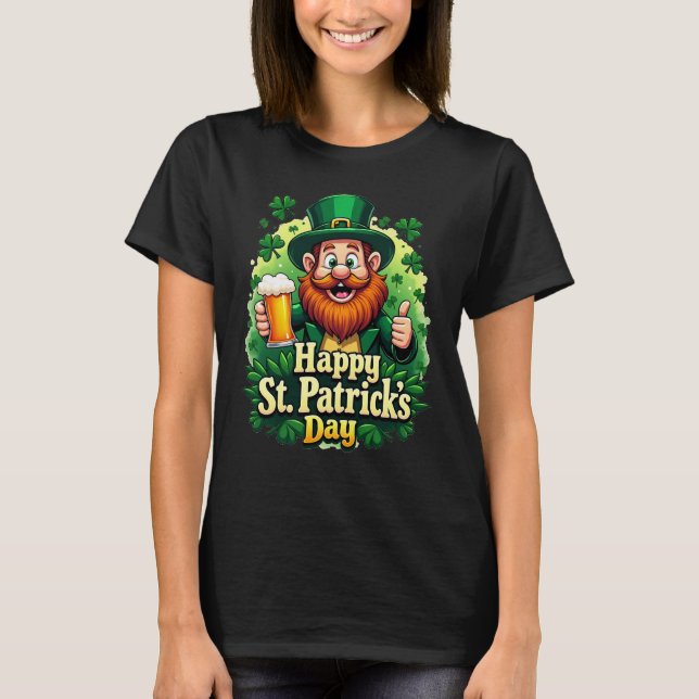 Camiseta Engraçado Lucky Leprechaun Shamrock Beer Tee (Frente)