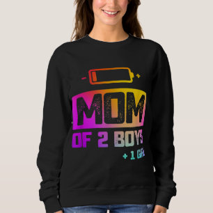 Camiseta Engraçado Mãe de 2 Meninos 1 Menina Bateria Baixa