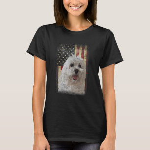 Camiseta Engraçado Maltês com a bandeira Americana Cachorro