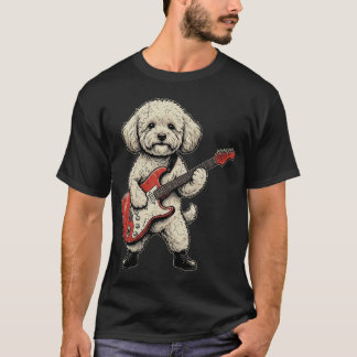 Camiseta Engraçado Maltipoo Tocando Guitarra Elétrica Vinta