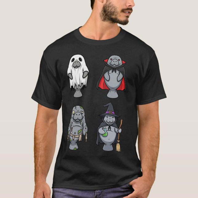 Camiseta Engraçado Manatee Ghost Witch Zombie Vampiro Hallo (Frente)