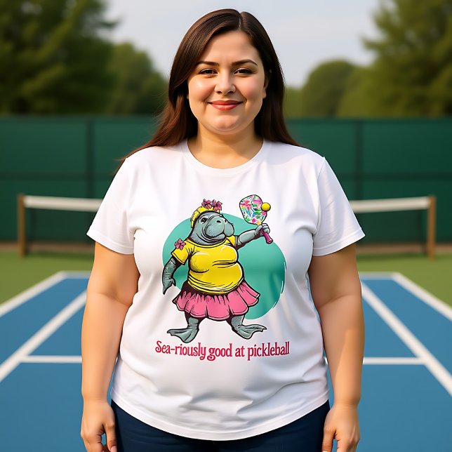 Camiseta Engraçado Manatee Pickleball (Funny Manatee Pickleball Plus Size T-Shirt, custom text)