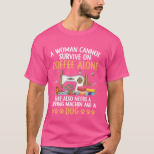 Camiseta Engraçado Máquinas De Costura Cachorro Café Lover 