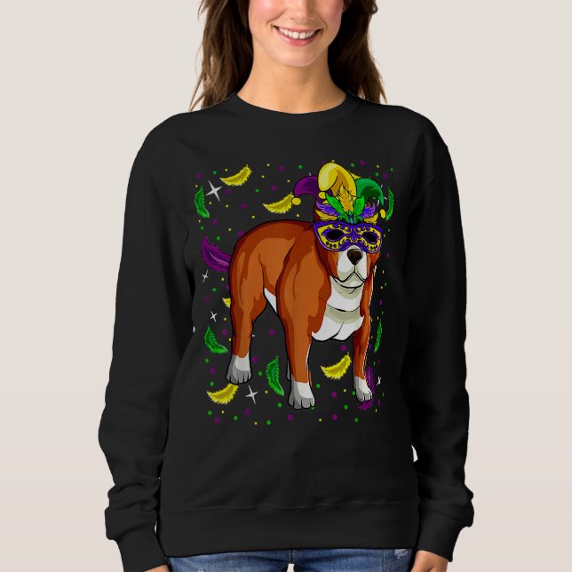 Camiseta Engraçado Mardi Gras 2021 Cachorro Pitbull Com Par (Frente)