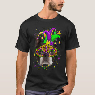 Camiseta Engraçado Mardi Gras Boston Terrier Dog Miçanga Ma