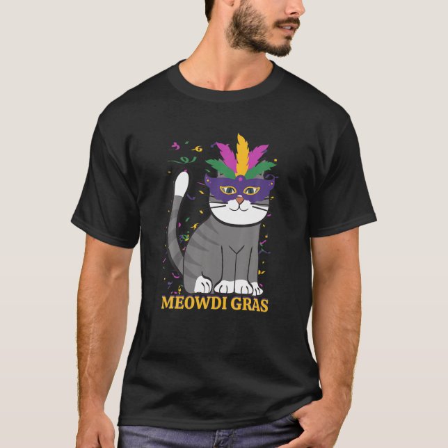 Camiseta Engraçado Mardi Gras Cat Meowdi Gras Mardi Gras Me (Frente)