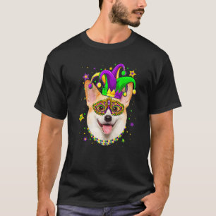 Camiseta Engraçado Mardi Gras Corgi Miçanga Máscara Mardi G