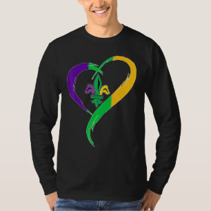 Camiseta Engraçado Mardi Gras Heart Fleur De Lis Mardi Gra