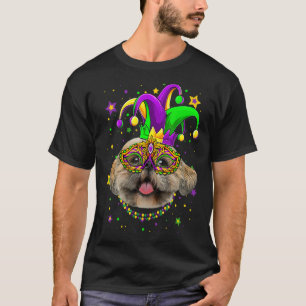 Camiseta Engraçado Mardi Gras Shih Tzu Miçanga de cães Mard